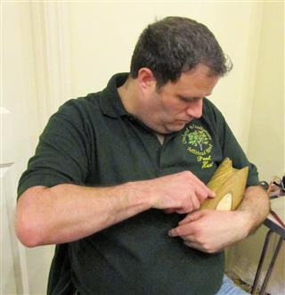 Paul hand carving his laburnum vase